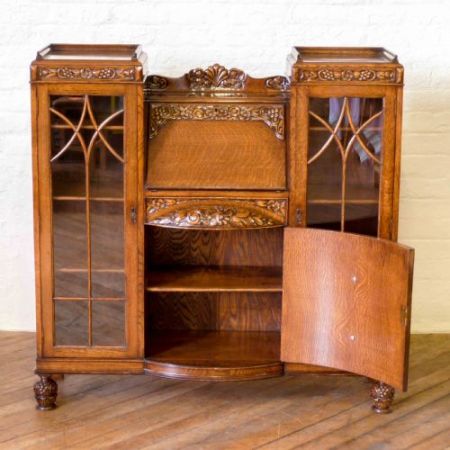 Antiker britischer Eichen Bücherschrank Sekretär Bureau Bookcase ca 1920