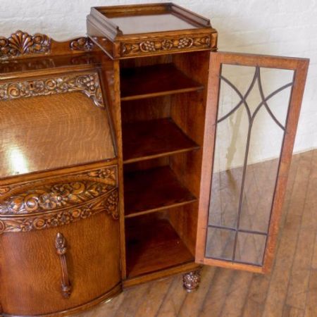 Antiker britischer Eichen Bücherschrank Sekretär Bureau Bookcase ca 1920