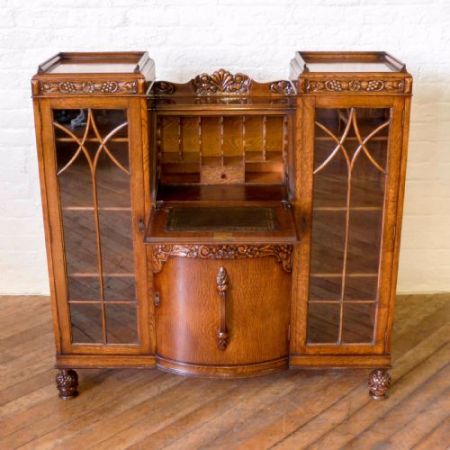 Antiker britischer Eichen Bücherschrank Sekretär Bureau Bookcase ca 1920