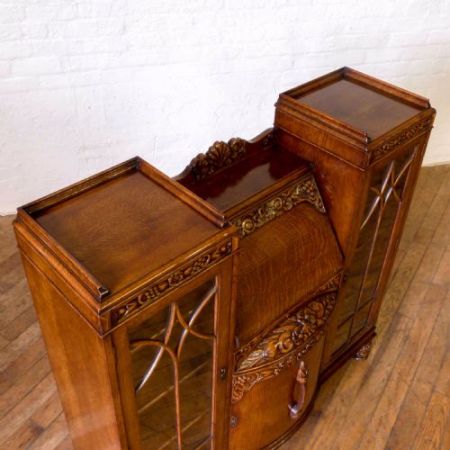 Antiker britischer Eichen Bücherschrank Sekretär Bureau Bookcase ca 1920