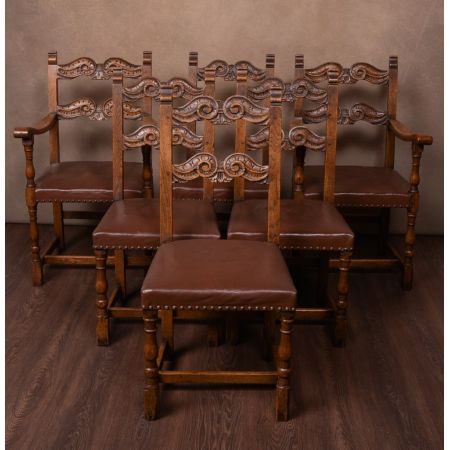 Edwardianischer antiker Eichen Esstisch Stühle englisch ca 1890