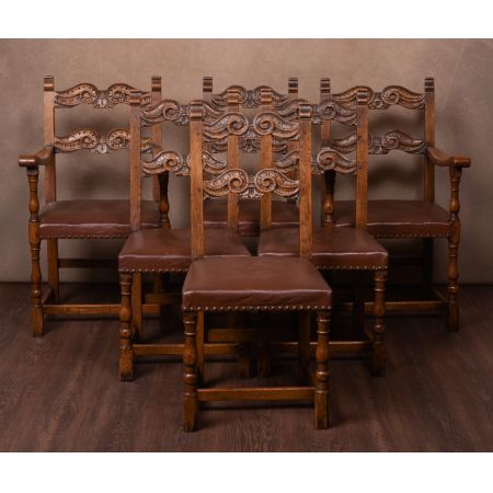 Edwardianischer antiker Eichen Esstisch Stühle englisch ca 1890