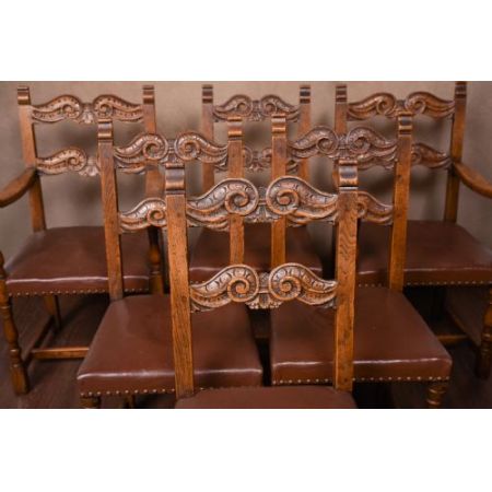 Edwardianischer antiker Eichen Esstisch Stühle englisch ca 1890