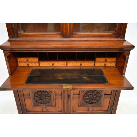 Antiker Arts & Crafts Bureau Bookcase Nussbaum Aufsatzsekretär englisch ca 1880