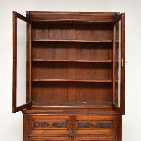 Antiker Arts & Crafts Bureau Bookcase Nussbaum Aufsatzsekretär englisch ca 1880