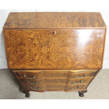 Antiker britischer Sekretär Nussbaum Massivholz ca 1920