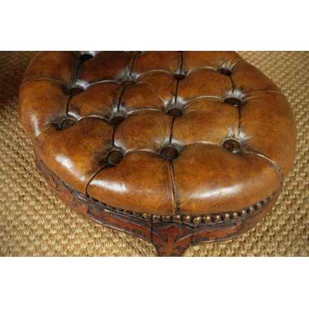 Britische antike Nussbaum Leder Fußbänke Hocker Lederhocker ca 1870