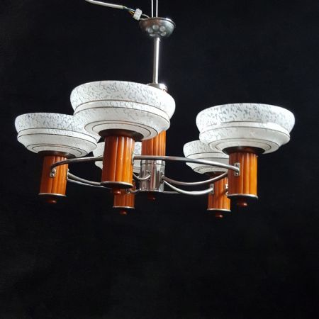 Antike Art Deco Deckenlampe Chrom britisch ca 1930