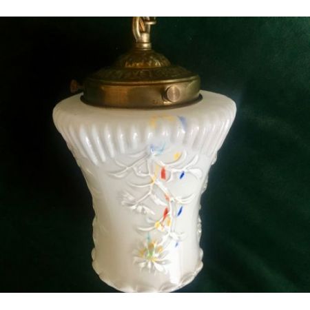 Edwardianische antike Deckenlampe Emaille Deckenleuchte Opal ca 1910