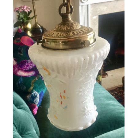 Edwardianische antike Deckenlampe Emaille Deckenleuchte Opal ca 1910