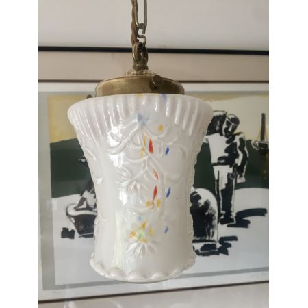 Edwardianische antike Deckenlampe Emaille Deckenleuchte Opal ca 1910