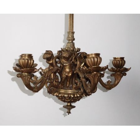 Viktorianischer antiker Messing Kronleuchter Deckenleuchte ca 1880