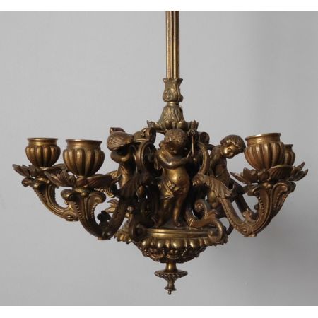 Viktorianischer antiker Messing Kronleuchter Deckenleuchte ca 1880