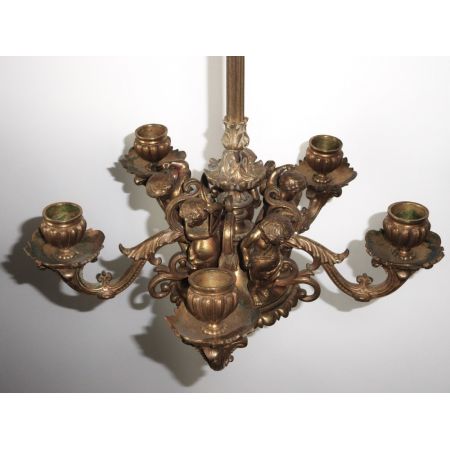 Viktorianischer antiker Messing Kronleuchter Deckenleuchte ca 1880