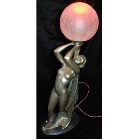 Antike Art Deco Lampe Skulptur Figur Bronze englisch ca 1930