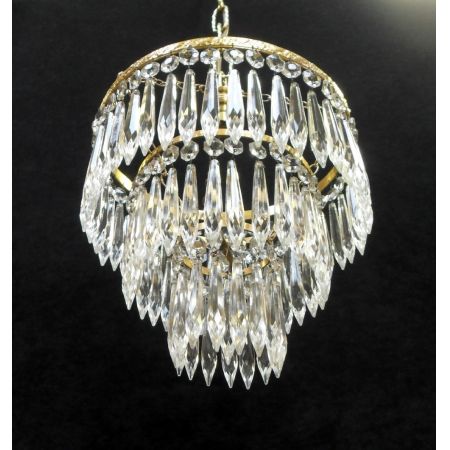 Italienischer antiker Art Deco Kronleuchter Kristallglas Messing ca 1930