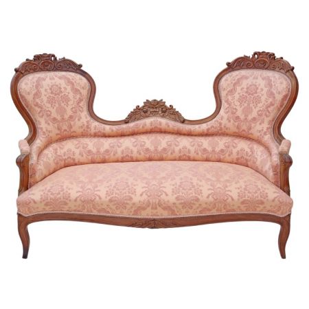 Antikes französisches Nussbaum Sofa Stoff Couch ca 1890