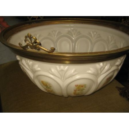 Antiker britischer Lampenschirm Milchglas Messing ca 1920