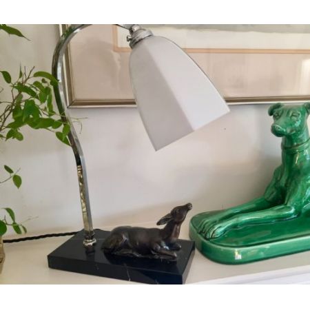 Antike Art Deco Schreibtischlampe Chrom Granit Figur englisch ca 1930