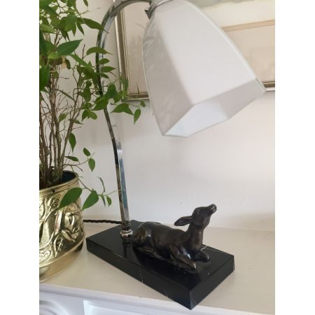 Antike Art Deco Schreibtischlampe Chrom Granit Figur englisch ca 1930