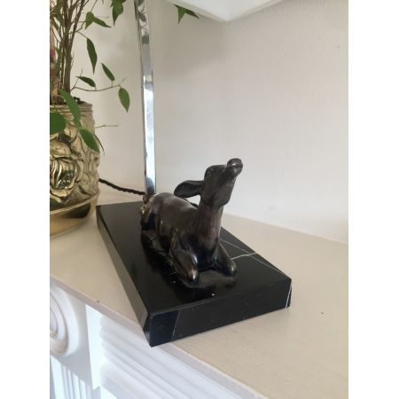 Antike Art Deco Schreibtischlampe Chrom Granit Figur englisch ca 1930