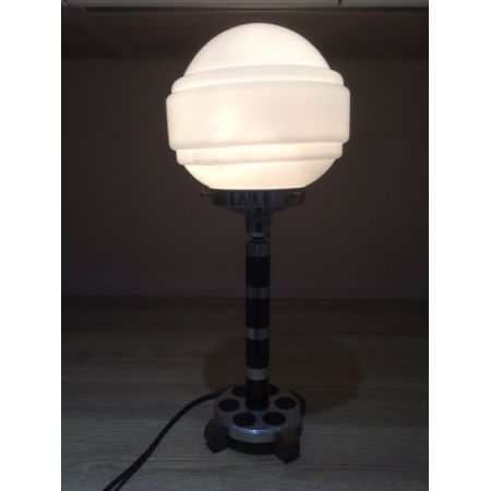 Antike Art Deco Tischlampe britisch Glas Chrom ca 1930