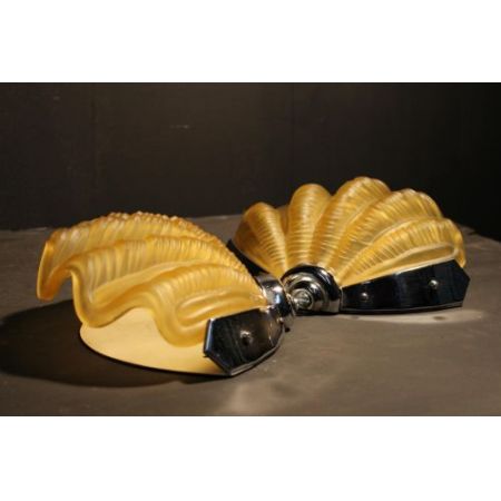 Britische Art Deco Wandlampen Chrom Glas antik ca 1930