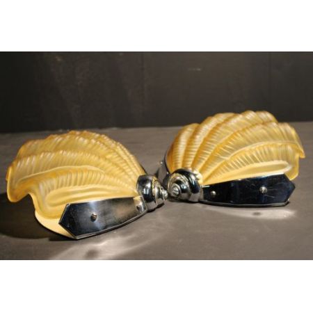 Britische Art Deco Wandlampen Chrom Glas antik ca 1930