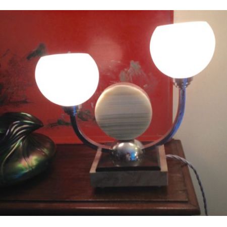 Englische Art Deco Tischlampe Chrom Marmor antik ca 1930