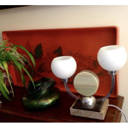 Englische Art Deco Tischlampe Chrom Marmor antik ca 1930