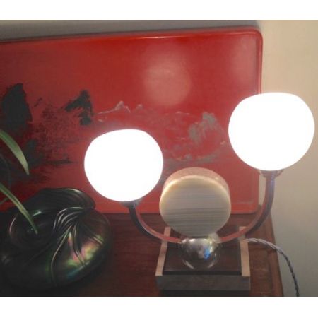 Englische Art Deco Tischlampe Chrom Marmor antik ca 1930