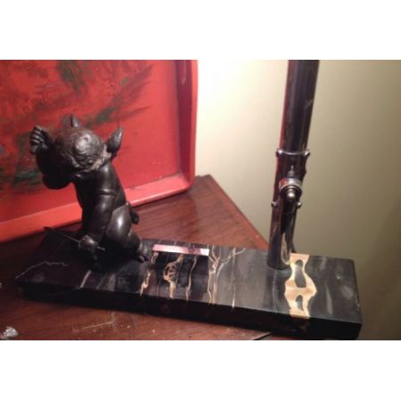 Antike Art Deco Tischlampe Chrom Granit Figur Skulptur britisch ca 1930