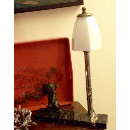 Antike Art Deco Tischlampe Chrom Granit Figur Skulptur britisch ca 1930