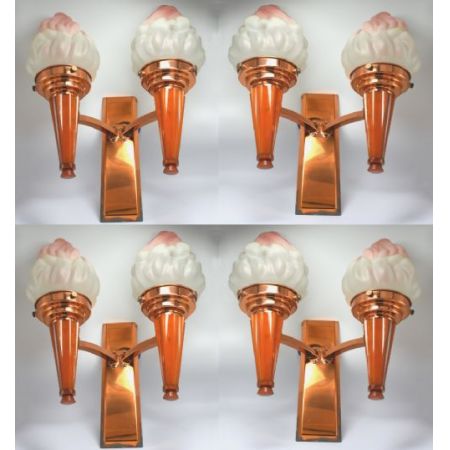 Antike Art Deco Wandlampen Bekalit Kupfer britisch ca 1930