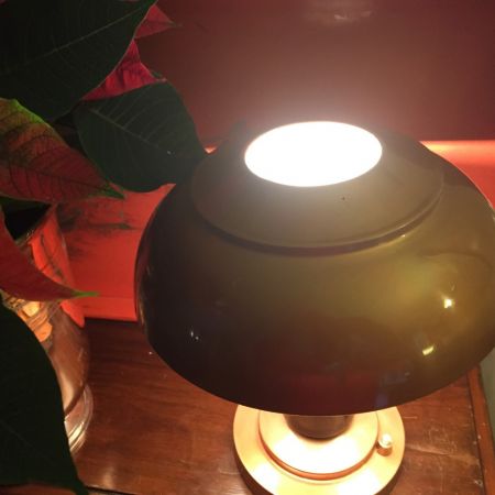 Antike britische Art Deco Tischlampe Toleware Makassarholz ca 1930