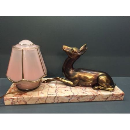 Antike Art Deco Tischlampe Marmor Bronze Figur französisch ca 1930