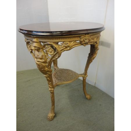 Antiker viktorianischer Tisch Gusseisen vergoldet Mahagoni britisch ca 1880