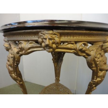 Antiker viktorianischer Tisch Gusseisen vergoldet Mahagoni britisch ca 1880