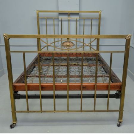Antikes britisches Art Deco Messing Bettgestell Doppelbett 1920