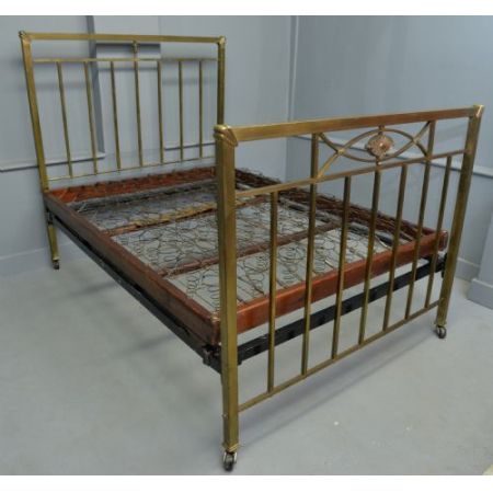 Antikes britisches Art Deco Messing Bettgestell Doppelbett 1920