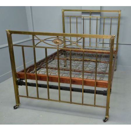 Antikes britisches Art Deco Messing Bettgestell Doppelbett 1920