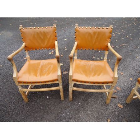 Antike britische Eichen Stühle Leder edwardianisch ca 1890