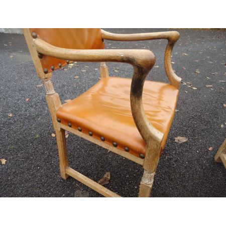 Antike britische Eichen Stühle Leder edwardianisch ca 1890