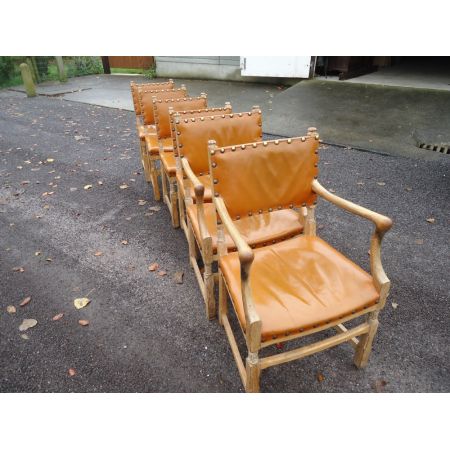 Antike britische Eichen Stühle Leder edwardianisch ca 1890