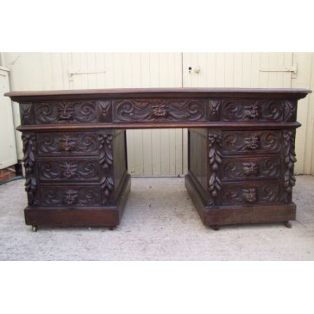 Englischer Antiker geschnitzter Eichen Schreibtisch ca. 19. Jh.