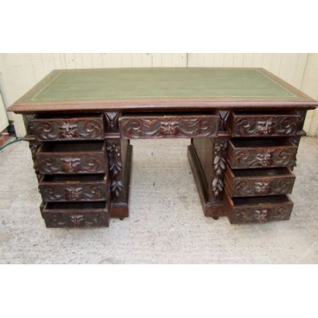 Englischer Antiker geschnitzter Eichen Schreibtisch ca. 19. Jh.