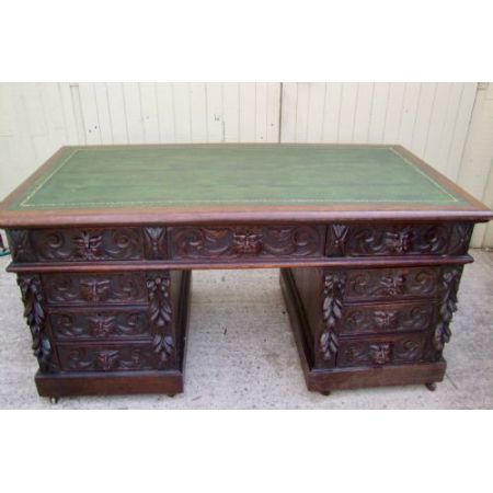 Englischer Antiker geschnitzter Eichen Schreibtisch ca. 19. Jh.