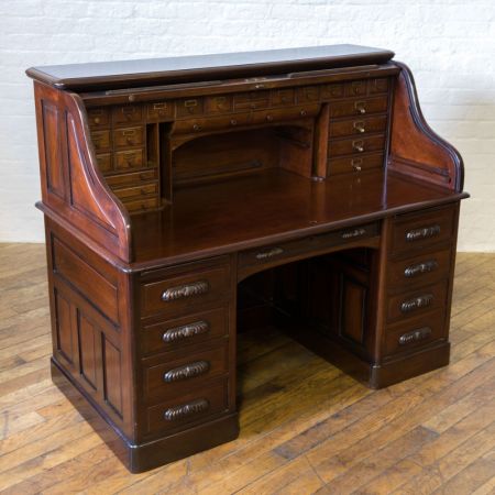 Edwardianischer antiker Nussbaum Schreibtisch Rolltop britisch ca 1890