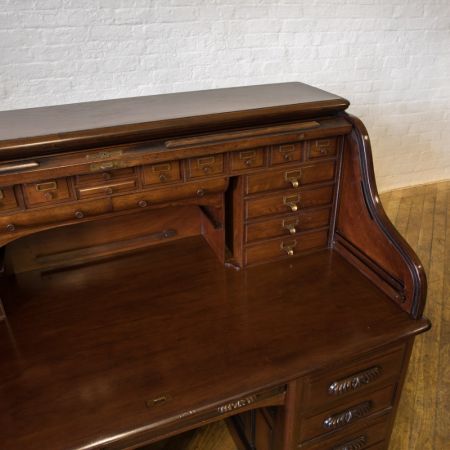 Edwardianischer antiker Nussbaum Schreibtisch Rolltop britisch ca 1890