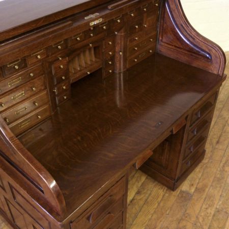 Edwardianischer antiker Eichen Schreibtisch britisch Rolltop Desk ca 1890